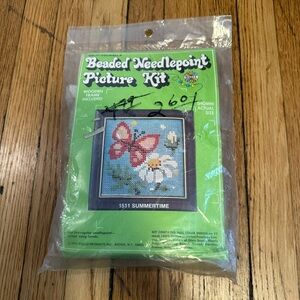 Vintage WALCO 1511 Summertime Beaded Needlepoint Craft Butterfly Flower DIY 1976